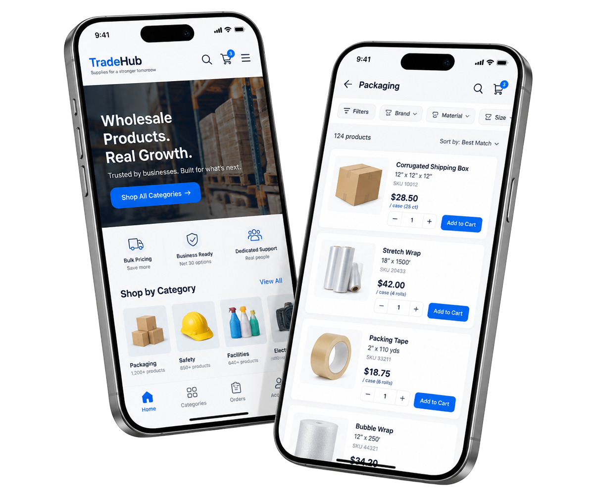 HeroShop ordering app shown on two phones